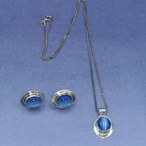 Sterling Silver 925 Cats Eye Necklace and Earring Set Made in Mexico
